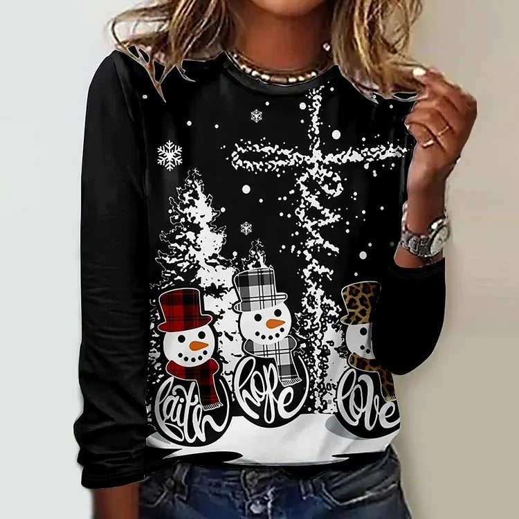 Retro Casual 3D Digital-Print Fashion Womens Crew-Neck T-Shirt Top