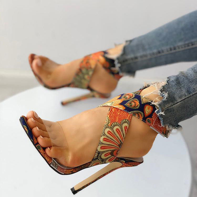 Fashionable Printed Stiletto Heel Plus-Size Womens Sandals