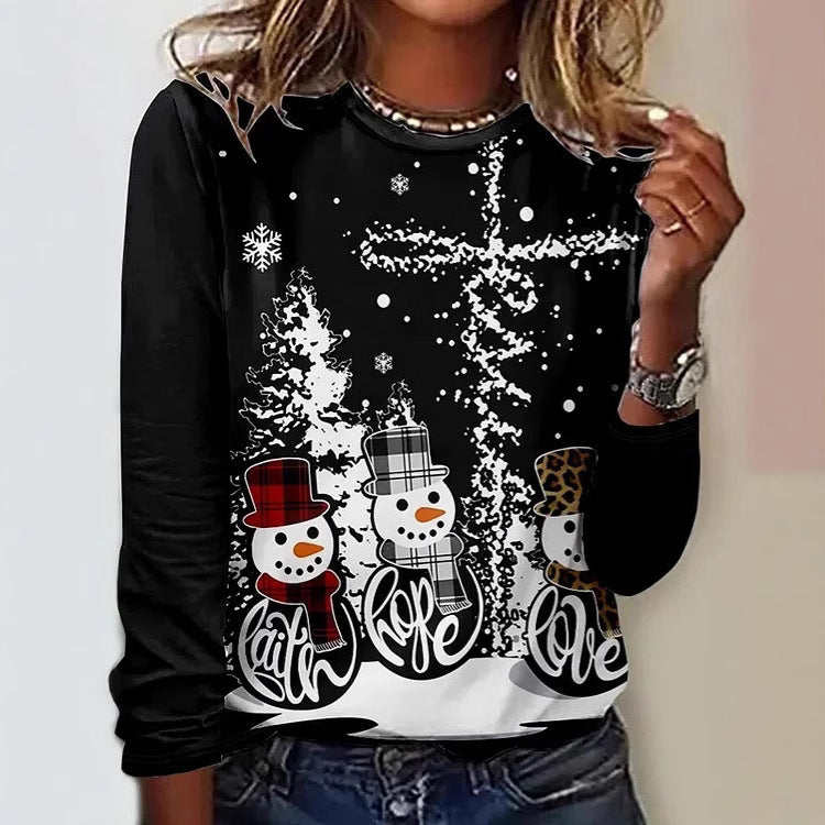 Retro Casual 3D Digital-Print Fashion Womens Crew-Neck T-Shirt Top